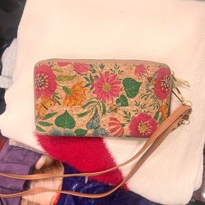 Floral Cork Wristlet Clutch